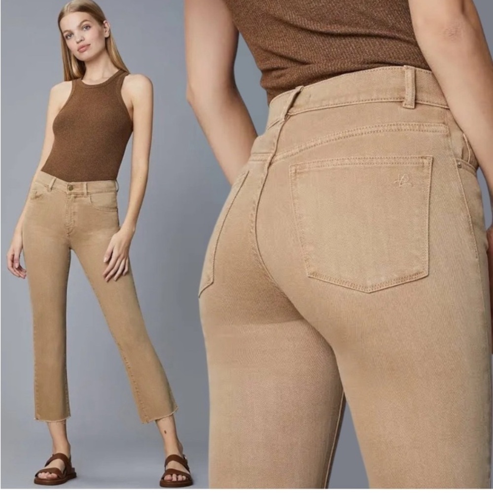 DL1961 Jeans Patti Straight High Rise Vintage Ankle Khaki Raw NEW NWT Raw Hem